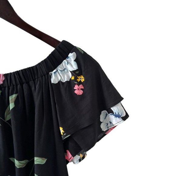 Old Navy Black Floral Print Off the Shoulder Top Size Small - Picture 3 of 5